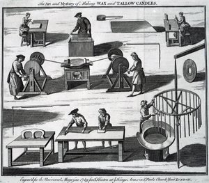 The Art and Mystery of Making Wax and Tallow Candles, engraved for the 